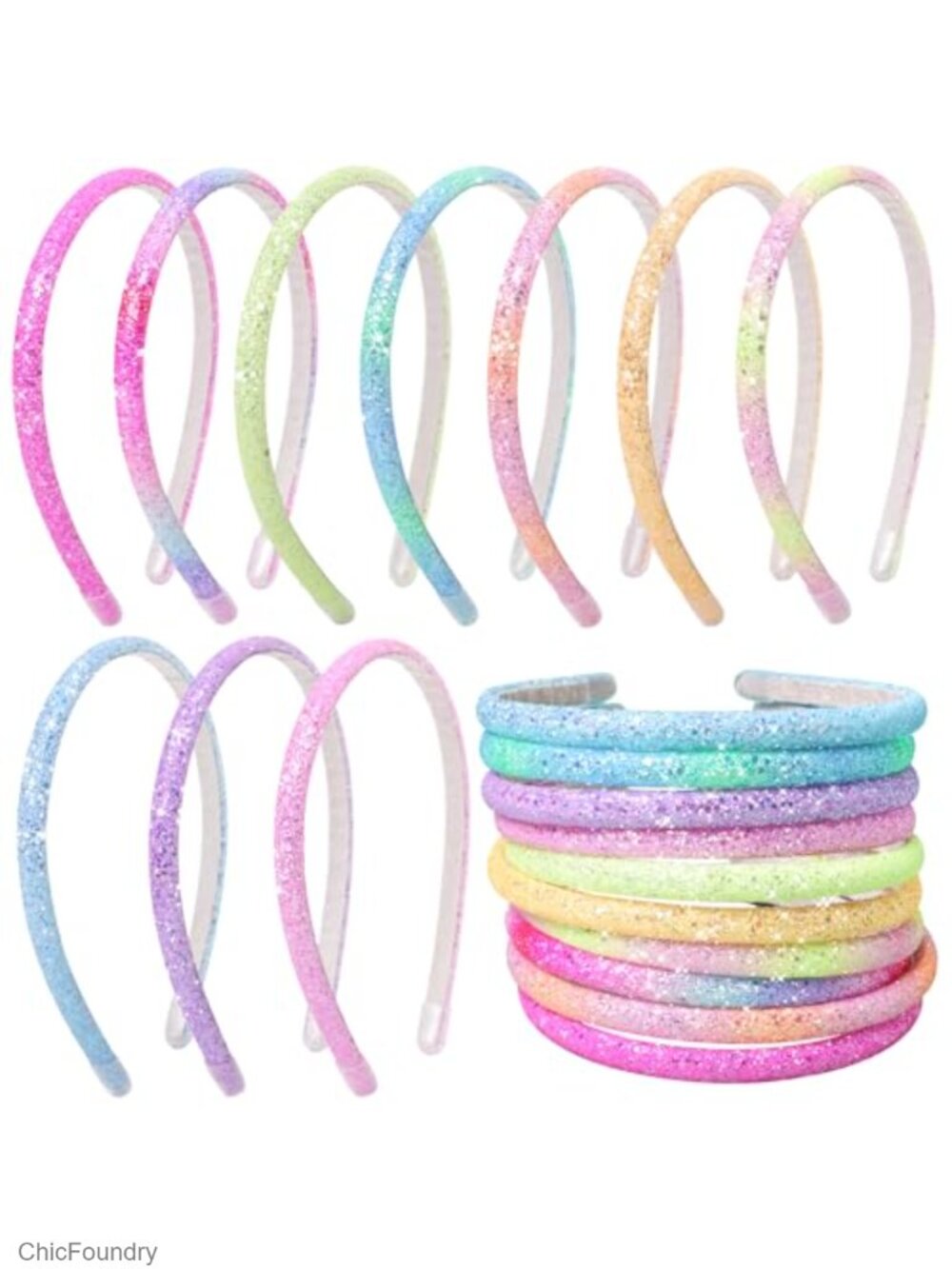 Glitter Headband Set of 6 for Women Girls Elastic Stretchy Hair Accessory